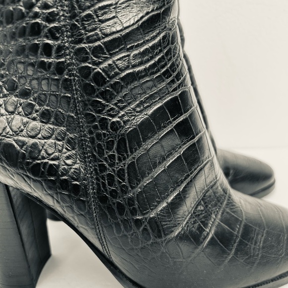 The Kooples ankle bootie WOMENS 5.5 black leather croc embossed georgette boot - Picture 3 of 14